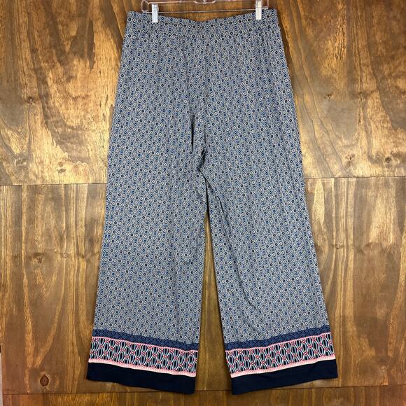 Christopher & Banks Womens Pants Blue Geometric Wide Leg Boho Harem Stretch L - Picture 10 of 12